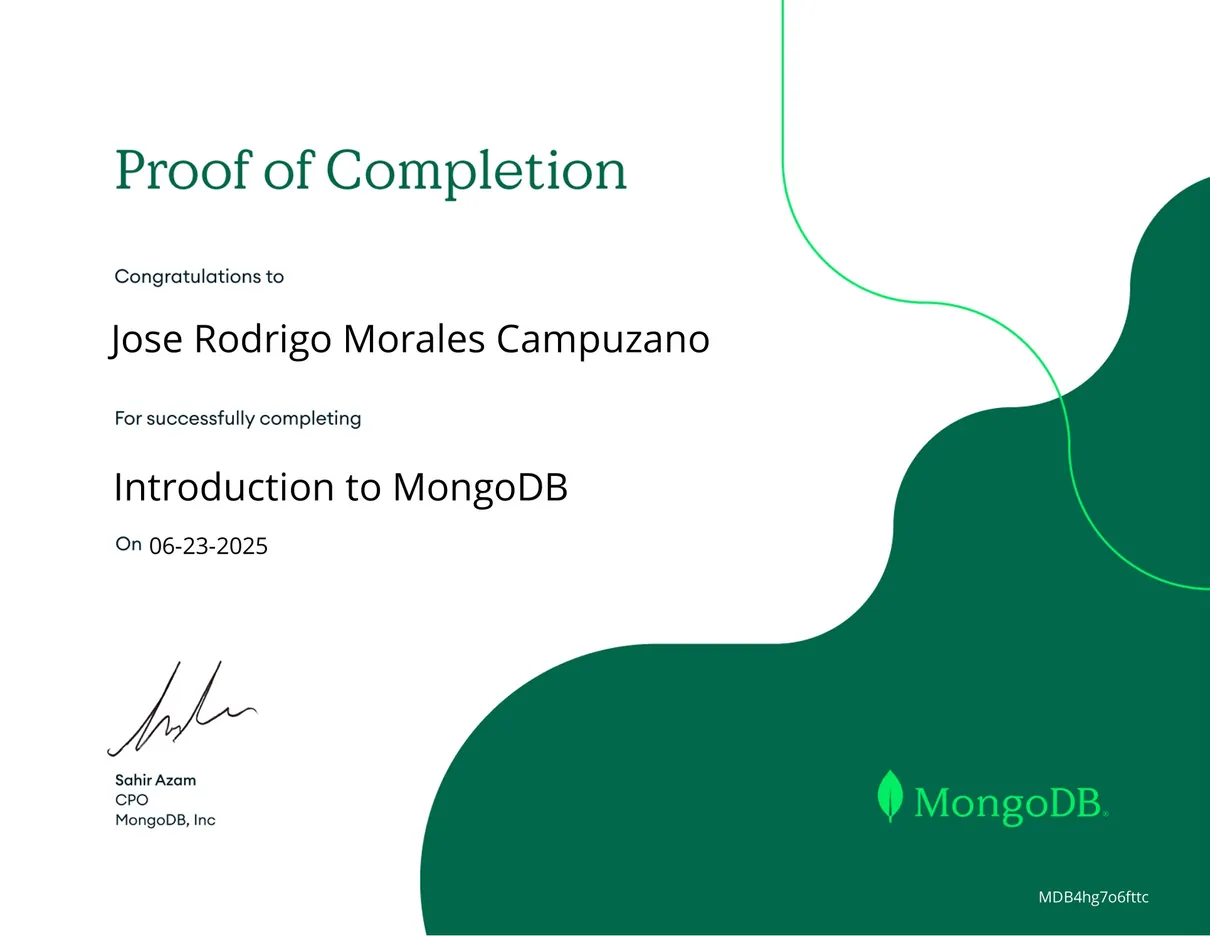 Vista de la credencial MONGODB