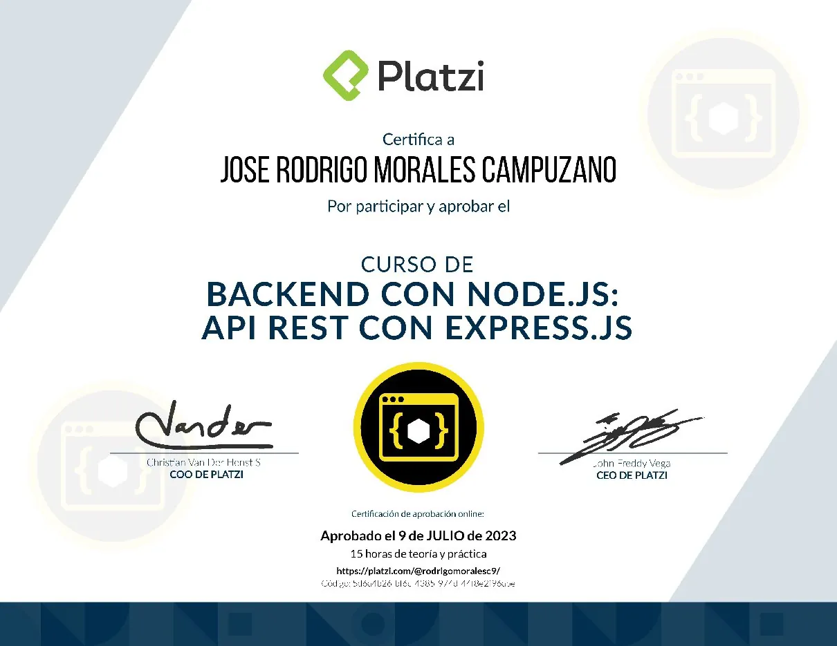 Vista de la credencial Backend con Node.js