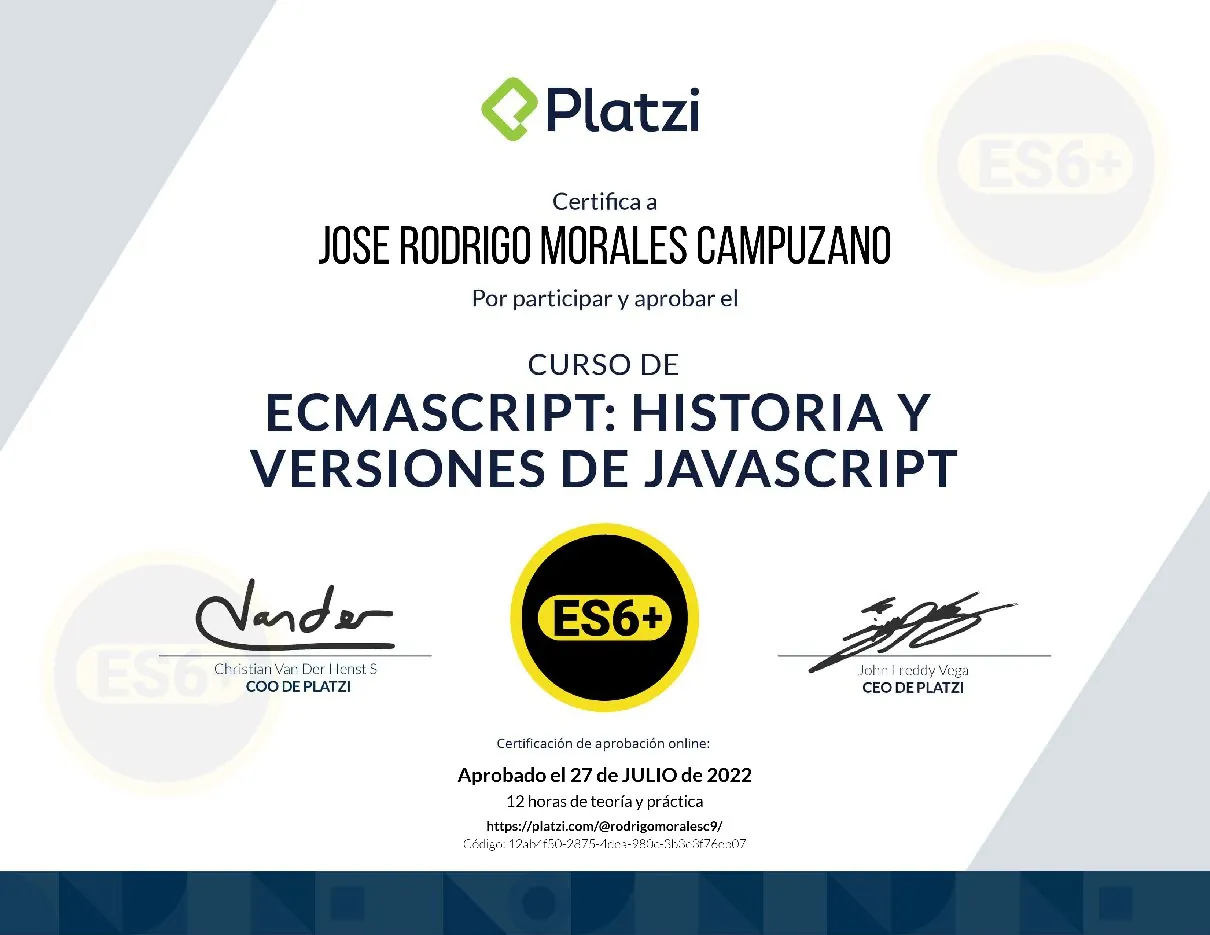 Vista de la credencial ECMAScript