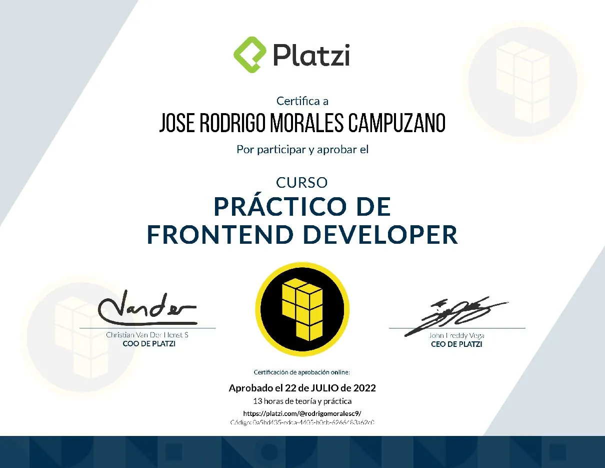 Vista de la credencial Frontend Developer práctico