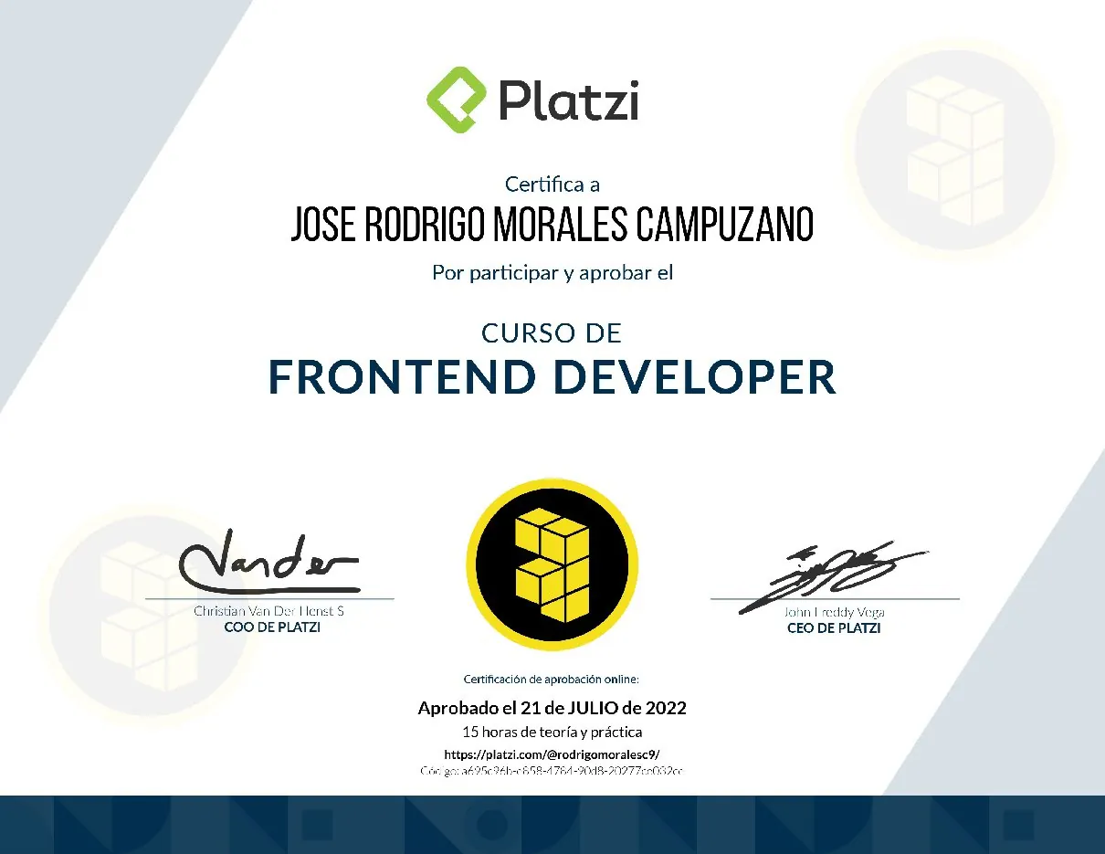 Vista de la credencial Frontend Developer