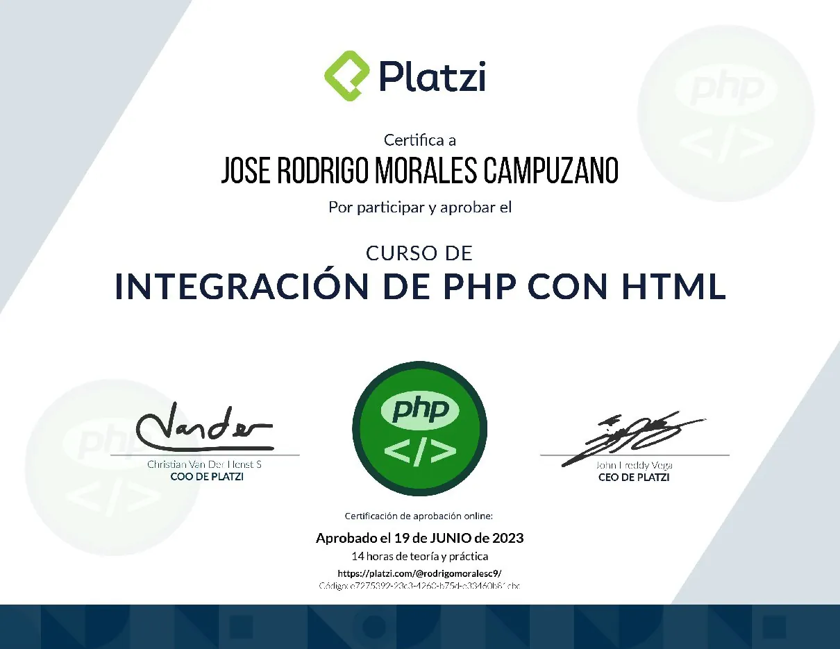 Vista de la credencial PHP y HTML