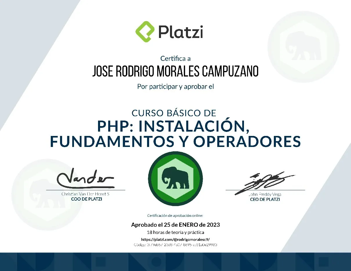 Vista de la credencial PHP