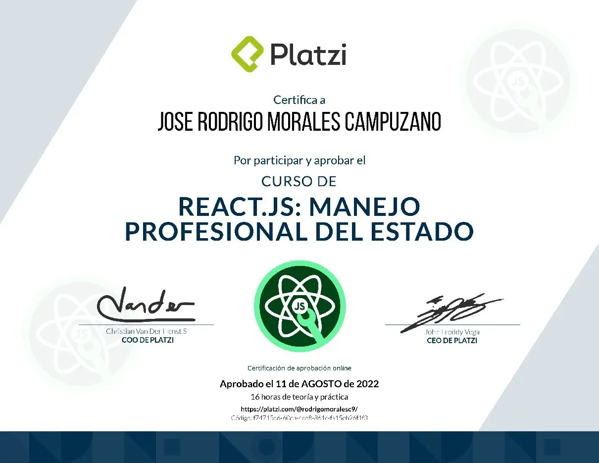 Vista de la credencial React: manejo de estado