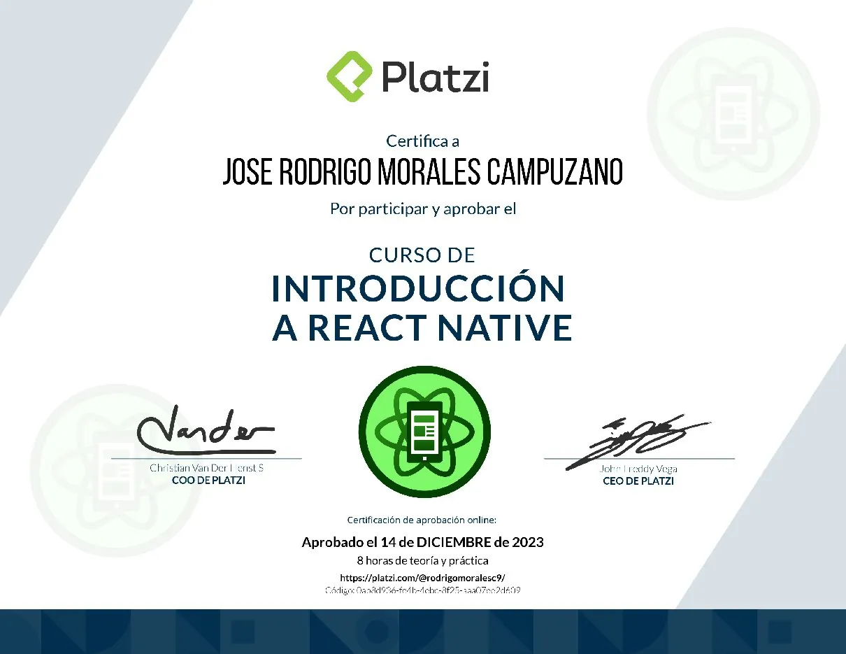 Vista de la credencial React Native
