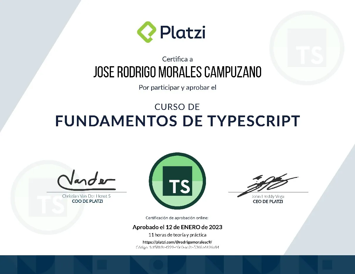 Vista de la credencial TypeScript