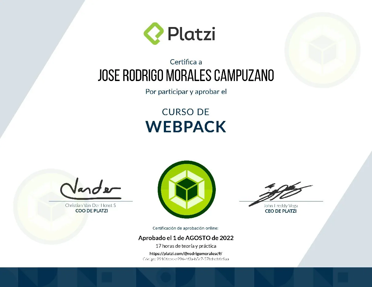 Vista de la credencial Webpack